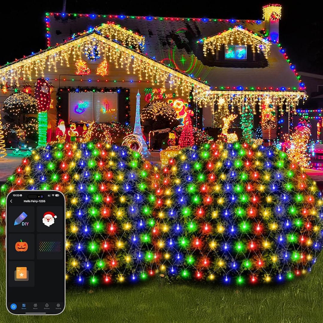FREECUBE 512FT 360 LEDs Smart Christmas Net Lights Outdoor Mesh Lights, Smart Net Light with 105 Scene Modes, Music Sync, Timer & DIY Color Changing for Yard Patio Bush Decor (5x12FT)