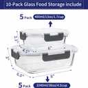 MFY 10-Pack Glass Storage Containers with Lids, Glass Meal Prep Containers Set, Airtight Lunch Containers with Lids, Microwave, Oven, Freezer and Dishwasher Safe, Gray, 15.4 inches x 7 inches x 7 inches