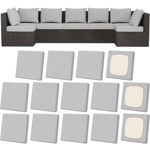 14Pcs Patio Stretch Cushion Covers, Outdoor Couch & Sofa Replacement Slipcovers for Patio Furniture Cushion Covers, Washable Reusable Furniture Protector, Square Large, Air Grey