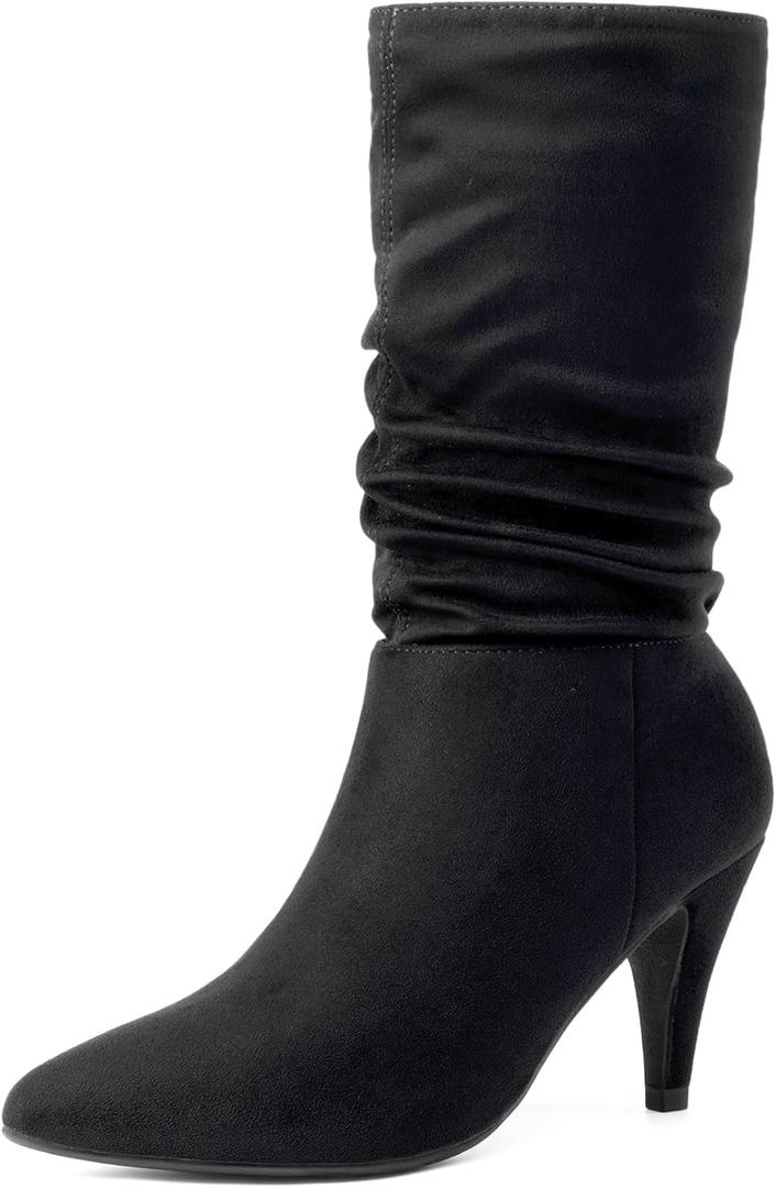 DREAM PAIRS Women's High Heel Mid Calf Boots Slouchy Pointed Toe Fall Boots (10, Black/K)