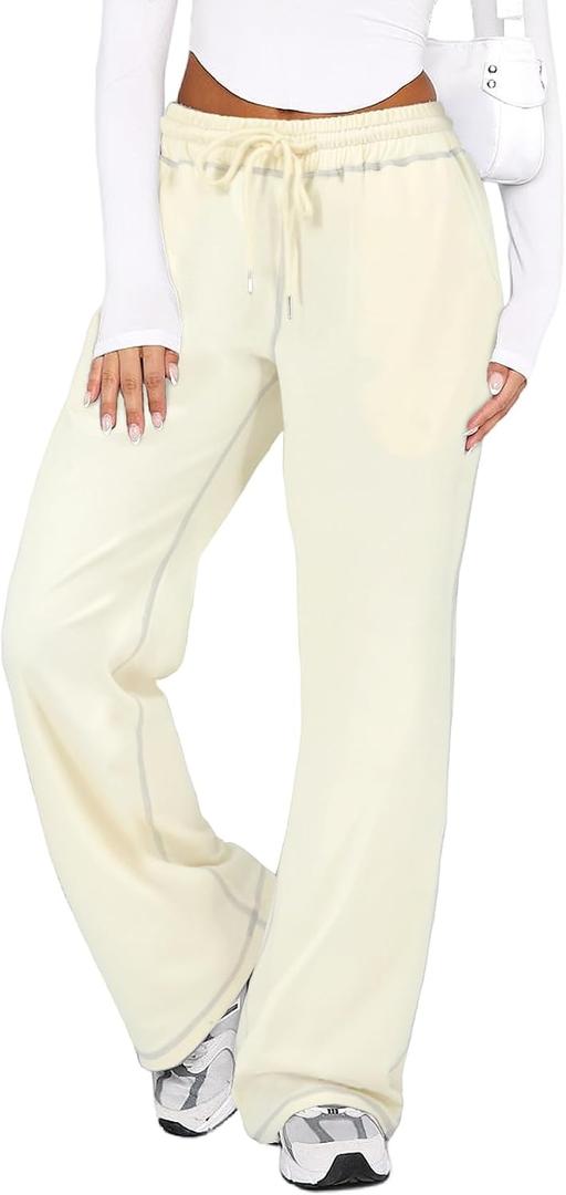 DISCIPBUSH Track Pants Women Sweatpants Lounge Pants (Beige, S)