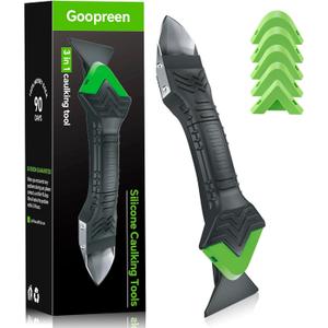Goopreen 3 in 1 Silicone Caulking Tool Kit-Stainless Steel Caulk Remover Tool,Caulk Finishing Tool of 6 Silicone Pads,Caulk Tool Set for Kitchen Bathroom Tile Shower Window