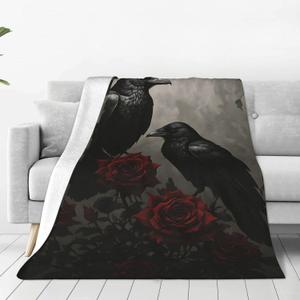Gothic Crow Flannel Throw Blanket Home Decoration Lightweight Throw for Sofa Couch Bed Travel Office 50"X40" (Style 2)