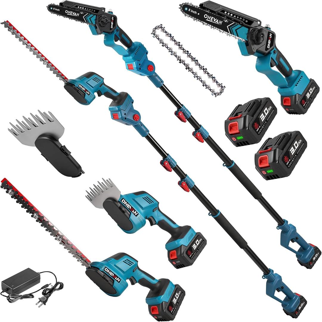 6-in-1 Cordless Pole Saw & Hedge Trimmer, Electric Chainsaw with 23.0 Ah Batteries, Pole Saws for Tree Trimming, Bush Trimmer Branch Cutter, Grass Shears, 14.5Ft Long Reach