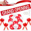 Grand Opening Ribbon Cutting Ceremony Kit Grand Opening Banner Decorations with 10'' Scissors 40 Pcs Balloons Satin Ribbon Bows and More Supplies for Business Events(Red)