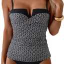 Aidonger Women's Tankini Push Up Wrap Front Swimsuit Two Piece Tummy Control Slimming Bathing Suit with High Waisted Bottom (Black, XL)