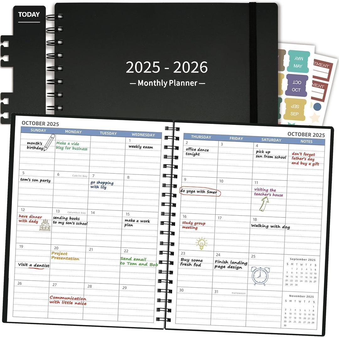 3 x Monthly Planner 2025-2026 (7.4'' x 9.6''), Jul 2025-Dec 2026, 18 Months Calendar Academic Planner, Agenda with Bookmark & Pocket, Perfect for School & Work, 120GSM Paper, Black