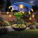 Solar Bird Feeder Frog Garden Decor, Outdoor Solar Lights with Umbrella, Hummingbird Feeder Decorative Path Lights Yard Art Ornament Bird Feeder (Frog)