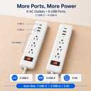 Split Extension Cord 12FT, Twin Flat Plug Power Strip with 6 AC Outlets and 6 USB Ports, 3 Prong Double Extension Cord for Behind Bed, Couch, Nightstands, Vanity and Furniture