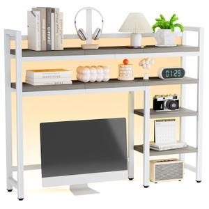 2 Layers Desk Hutch with Colorful RGB Lights, 38.8"W x 37.8"H Desktop Shelf Bookshelf for Computer Monitor Max 28", 5 Tier Wooden Desk Shelf Organizer for Home, Office, Dorm, Kitchen, Gaming Tabletop 2 Layers Desk Hutch with Colorful RGB Lights, 38.8"W x 37.8"H Desktop Shelf Bookshelf for Computer Monitor Max 28", 5 Tier Wooden Desk Shelf Organizer for Home, Office, Dorm, Kitchen, Gaming Tabletop