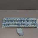 Wireless Keyboard and Mouse Combo, Ergonomic Full Size Typewriter Retro Round Keycaps Keyboard, Compatible with Windows, PC, Perfer for Home and Office Keyboards (Blue)