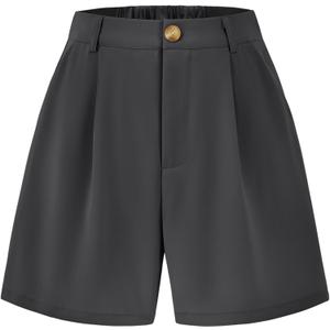 KIRUNDO Shorts for Women Dressy Casual Summer Elastic Waist in the Back Pleated Wide Leg Tailored Work Trouser Shorts (Small, Dark Grey)