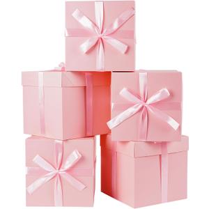 Jaywayang 8.7" Medium Square Gift Boxes with Lids, Ribbons and Tissue Papers, Birthday Gift Boxes - 5 Pcs (Pink), Wedding, Anniversaries, Mother's Day, Party Favor Boxes
