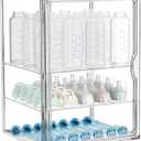 HBlife Baby Bottle Storage Organizer for Countertop Cabinet, 3 Tiers Adjustable Clear Acrylic Bottles Storage Station Case Box Container with 2 Removable Dividers and Magnetic Door, X-Large