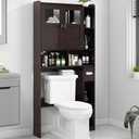 Vabches Over The Toilet Storage Cabinet, Bathroom Shelf Over Toilet with Glass Doors and Adjustable Shelves, Espresso Freestanding Home Space Save Toilet Rack for Restroom, Bathroom, Laundry, W31.69''