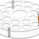 Peacoblue 25 Shot Glass Holder Tray with Heavy Base-White, Clear Bar Circular Acrylic Cups Tray Holder Organizer with Central Bottle Slot Display Case for Parties, Clubs & Home Bars