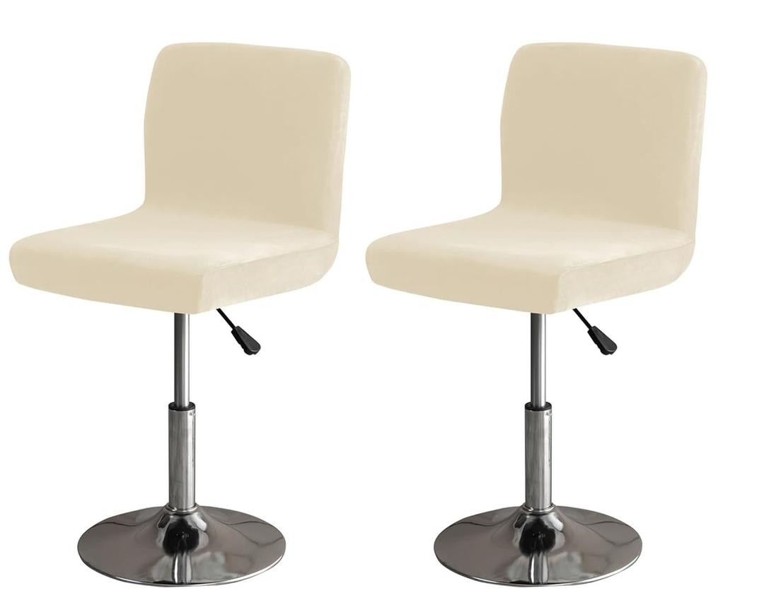 HFCNMY Bar Stool Covers with Backs,2 Pack Stretch Velvet Bar Stool Covers Bar Chair Covers Barstool Seat Cover Washable High Chair Cover with Elastic Bands Beige
