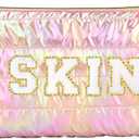 Hiroyuki Iridescent Makeup Bag, 14 inches Cosmetic Bag, Large Capacity Travel Pouch (Skin, pink)