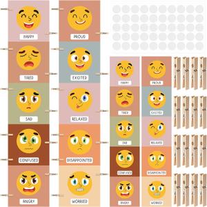 Kosiz 2 Pcs Feeling Emotions Chart Posters Feeling Control Charts Classroom Emotional Regulation Posters with 30 Pcs Clips Emotion Tracker for Classroom Must Haves Supplies, 50 x 10 Inch(Boho)