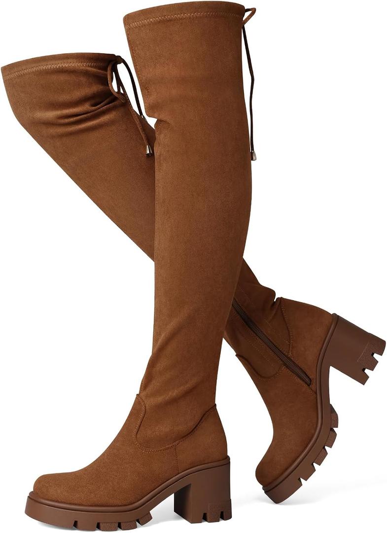 CELLENZ Women Thigh High Boots: Brown Platform Over The Knee High Size 10