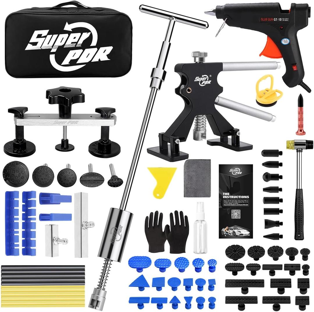 Super PDR Car Dent Repair, Dent Remover Tool for Car with Dent Lifter, Slide Hammer Dent Puller, Bridge Puller, Glue Gun, Suction Cup for Car Body Paintless Dent Removal/Appliance Dent/Hail Damage