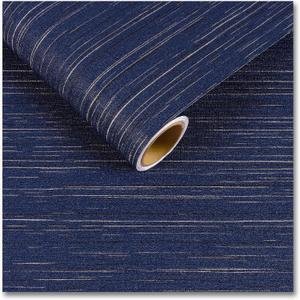 CRE8TIVE Large Size 24"x354" Dark Blue Grasscloth Wallpaper Textured Fabric Blue Wallpaper for Bathroom Self Adhesive Prepasted Grass Cloth Contact Paper Vinyl for Bedroom Kitchen Living Room Walls