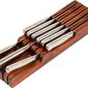 KitchenEdge Acacia Wood Kitchen Knife Block Holder Organizer - Holds 5 Long + 6 Short Knives (Not Included), Fits Most Knife Sizes, Rubber Feet, Premium Food-Safe Finish, In-Drawer Design