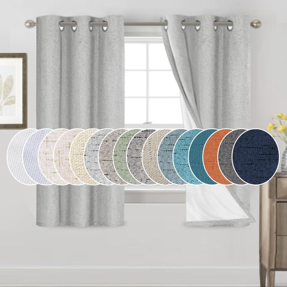 PrinceDeco Linen Texture Curtains Full Blackout Curtains 64 inch Long 2 Panels Set Anti-Rust Grommet Grey Linen Curtains Vertical Drapes Privacy for Bedroom Living Room42 X 64 Inch, Glacier Grey