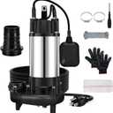 1HP Sewage Sump Pump, 110v 6400GPH Sewage Grinder Pump, Stainless Steel, Automatic Float Switch, Cast Iron Impeller, 2'' Npt Discharge, Submersible Sewage Pump for Basement, Sump Basin, Residential