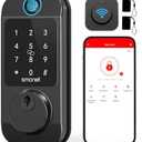 Smart Locks WiFi Deadbolt: SMONET Fingerprint Front Door Lock Keyless Entry with Keypad Electronic Digital Deadbolt Alexa Gateway Remote Control, Bluetooth APP KeyFob Code Auto-Lock for Home, Black