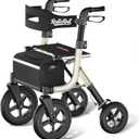 Walkers for Seniors, Rollator Walker with Seat, 12" Big Rubber Wheels All Terrain Rolling Walker with Backrest, Foldable Rollator Walker, Reinforced Aluminum Frame, Built-in Cable, Golden