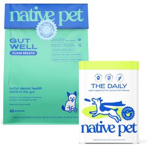 Native Pet Fresh Breath & Multivitamin Bundle: GutWell Clean Breath - Dog Breath Freshener & Dog Vitamins & Supplements - 11-in-1 Multivitamin Powder Food Topper for Overall Health - 60 Scoops