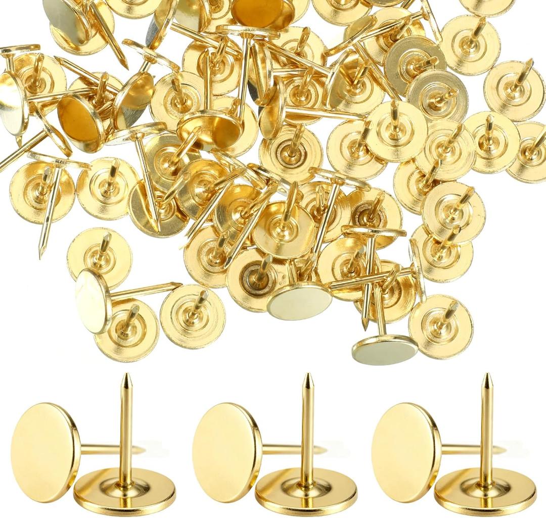 100 Pcs Gold Thumb Tacks, Gold Push Pins for Cork Board Flat Thumb Tacks Decorative Push Pins for Wall Hanging Photos Home Furniture Sofa Crafts Office DIY Decor 11x17mm