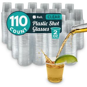 Reli. (110 Count 2 oz Plastic Shot Glasses Disposable | Clear Jello Shot Cups | Mini Plastic Cups for Party, Sauces, Samples | BPA Free, Shatterproof, 1oz Mini Glasses Disposable