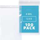 GPI - 5" X 8" Clear Plastic Zip Bags, 100 Count, Heavy-Duty 4 Mil Thick Durable Poly Baggies With Resealable Zipper Lock, Hang-Hole For Display.