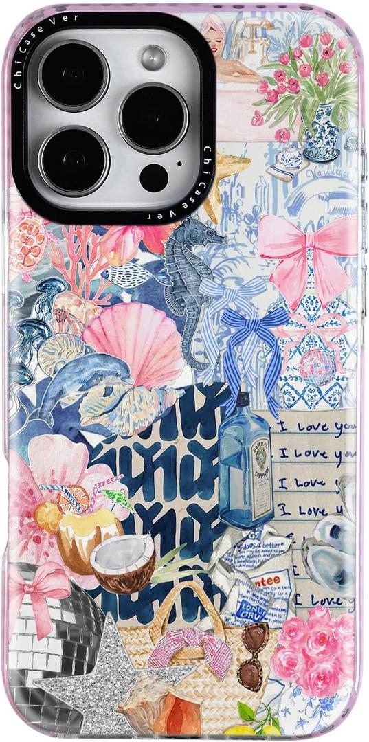 for iPhone 13 Pro Max Case, Coastal Romantic Y2K Design with Military-Grade Drop Protection, Romantic Ocean Theme Ocean Theme TPU Cover with 1.8mm Camera Protection for Girls
