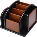 Wooden Desk Organizer, Desktop Office Supplies Storage Remote Control Caddy Holder (6-Compartment)