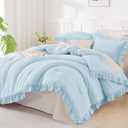 Andency Light Blue Comforters Queen Size, 3 Pieces Solid Shabby Chic Farmhouse Bedding Comforters & Sets, Lightweight Fluffy All Season Soft Down Alternative Bed Set for Women Men (Queen (90"x90"))