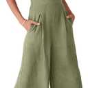 ANRABESS Women's Summer Wide Leg Linen Jumpsuits Dressy V Neck Sleeveless Casual Pants Rompers 2024 Vacation Beach Outfits, Olive, Small 