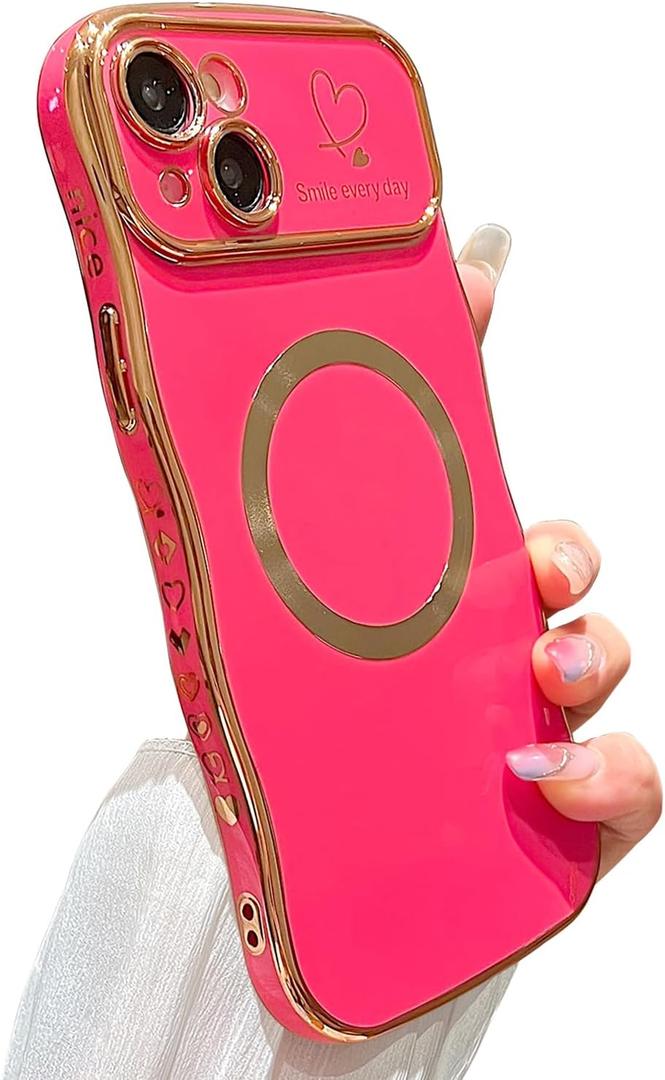 for iPhone 14 Plus Case Magnetic,for Women Girls Soft Cute Wave Frame Curly Shape Love Heart Luxury Plating Phone Case Compatible with MagSafe Shockproof Back Cover 6.7"-Hot Pink for iPhone 14 Plus Case Magnetic,for Women Girls Soft Cute Wave Frame Curly Shape Love Heart Luxury Plating Phone Case Compatible with MagSafe Shockproof Back Cover 6.7"-Hot Pink