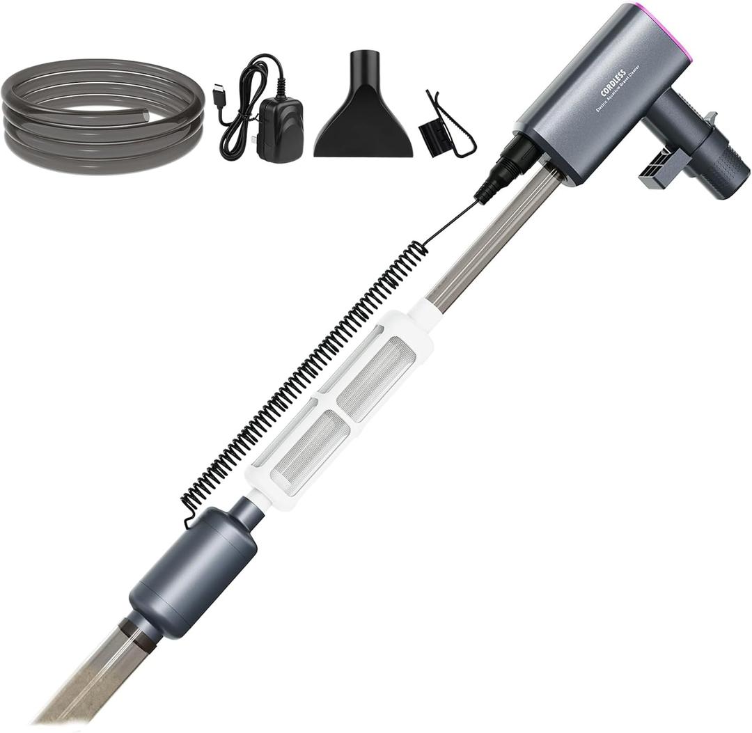 Cordless Aquarium Gravel Cleaner Vacuum: 6-in-1 Electric Fish Tank Cleaner, 36W Rechargeable & 650GPH Strong Suction Automatic Water Changer, Touch Control, Fits 5150 Gallon Tanks (Titanium Gray)
