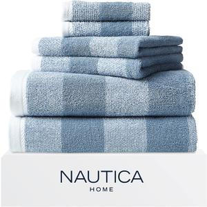 Nautica  Bath Towels, 100% Soft & Absorbent Fluffy Cotton, Highly Absorbent & Quick Dry, Medium Weight Bathroom Towels (Oak Lake Blue, 6 Piece)