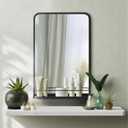 Bathroom Mirror with Shelf for Shaving, 15.7x23.6 Inch Wall-Mounted Rectangle Metal Mirror with Storage, Matte Black Vanity Mirror with Rounded Corners for Over Sink, Decor(Black/15.7x23.6 in)