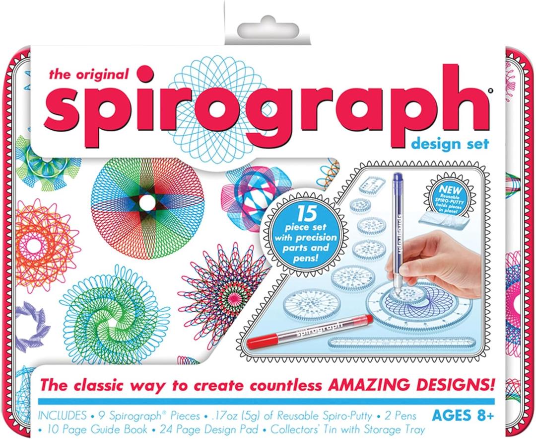 Spirograph Design Set Collectors Tin  Arts and Crafts, Kids Toys, Art Supplies, Craft Supplies, Drawing Kit, Spiral Art, Classic Gear Design Kit, Pens, Design Sheet Included, Ages 8 and Up
