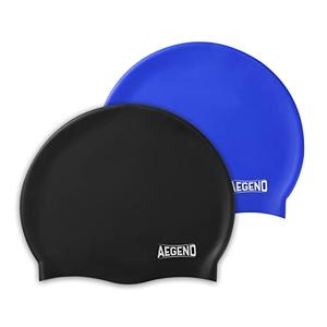 Aegend 2 Pack Kids Swim Cap for Girls Boys Age 3-8, Waterproof Swim Cap Durable Silicone Kids Swimming Cap for Long Hair, Black & Blue, Size: Medium(age 3-8)
