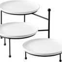 Kanwone 3 Tiered Serving Stand with White Porcelain Plates, 10" Round Tray, dessert table display set, Black Metal Stand, Versatile & Durable (10 Inch)