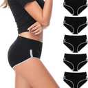 CAILECOTTON Womens Underwear Cotton High Waisted Underwear for Women Brief Soft Stretch Breathable Everyday Hipster 5ps (Medium, Black, 5pcs)