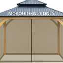 BPS 10' x 12' Gazebo Universal Netting Screen Replacement, 4-Panel Screen Walls with Double Zippers for Outdoor Patio, Brown