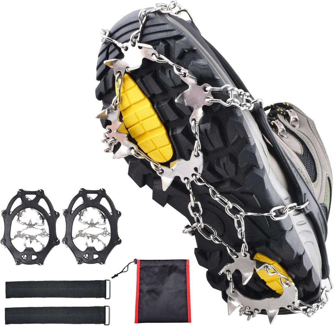 Azarxis Walk Traction Ice Snow Cleat Treads Grips Grippers Crampons Creepers with 19 Spikes for Shoes Boots Men Women Walking Climbing Hiking Fishing Heavy Duty Anti Slip Stainless Steel