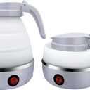 UpdateClassic Travel Portable Foldable Electric Kettle, 0.6L Small Collapsible Hot Water Boiler For Coffee Tea (Light White)
